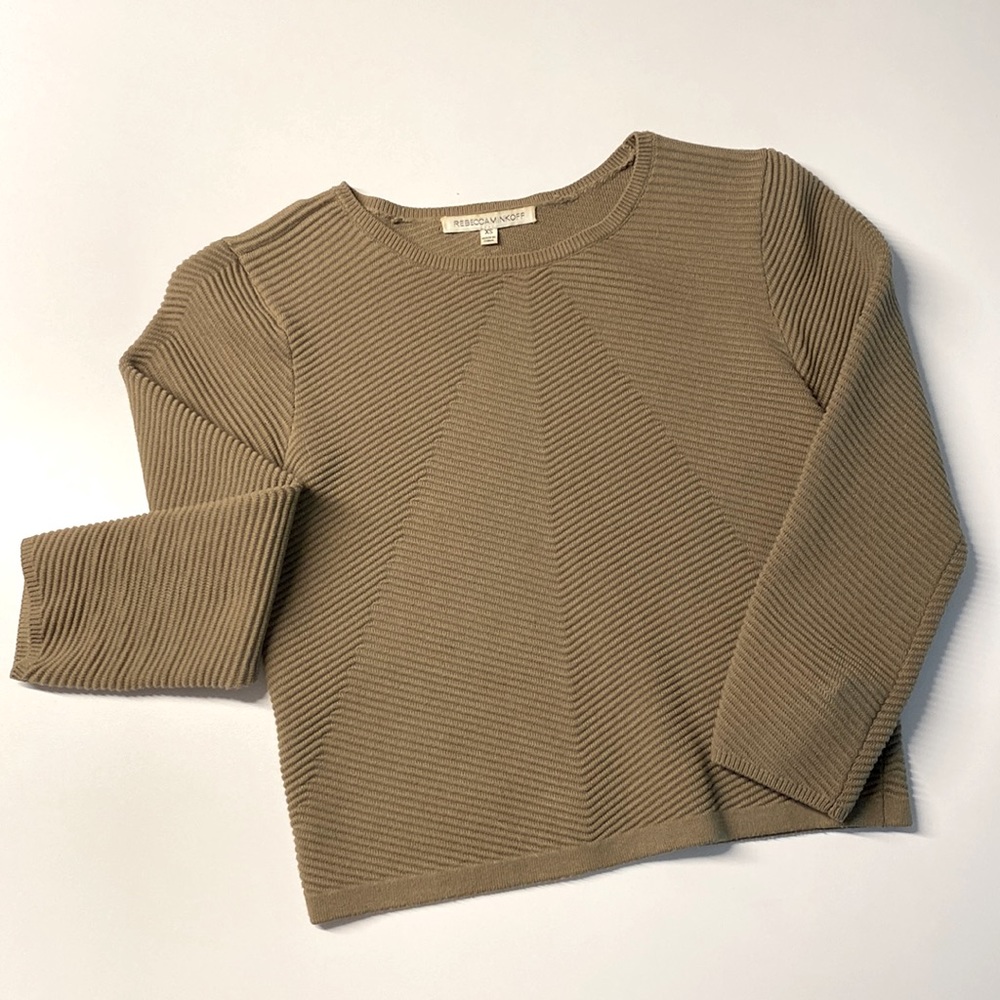 Rebecca Minkoff olive green ribbed crop sweater XS